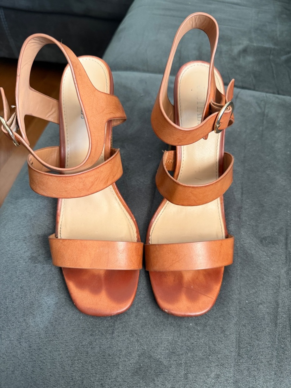 JustFab Cognac Strappy Block Heel Sandals